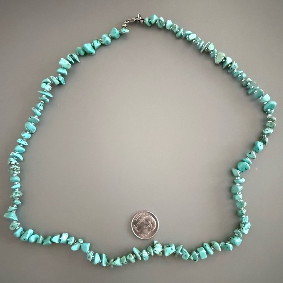 Southwestern Turquoise Nuggett and Sterling Silver Beaded Necklace 21 inches - Picture 4 of 5